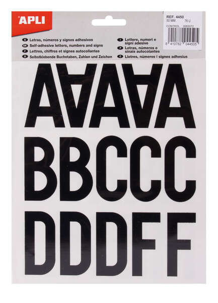 Apli Letras de Palo Mayusculas Adhesivas - Altura 50mm - Pack de 5 Hojas - Color Negro - Facil Identificacion y Señalizacion · Pack de 5 uds.
