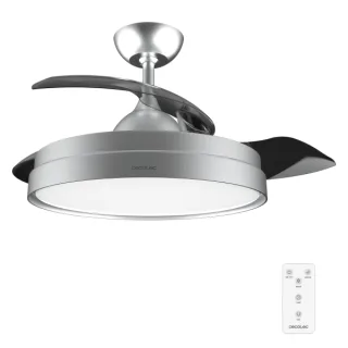 Cecotec EnergySilence Aero 4280 Invisible Steel Ventilador de Techo con Luz - 40W - Aspas Retractiles - 3 Tonos - Diametro de 42" - Modo Invierno - 6 Velocidades - Temporizador - Color Gris