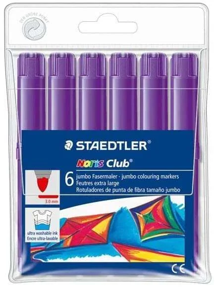 Staedtler Noris Watercolour 340 Pack de 6 Rotuladores de Gran Tamaño - Trazo 3mm Aprox - Lavable Facilmente - Tinta Base de Agua - Color Violeta