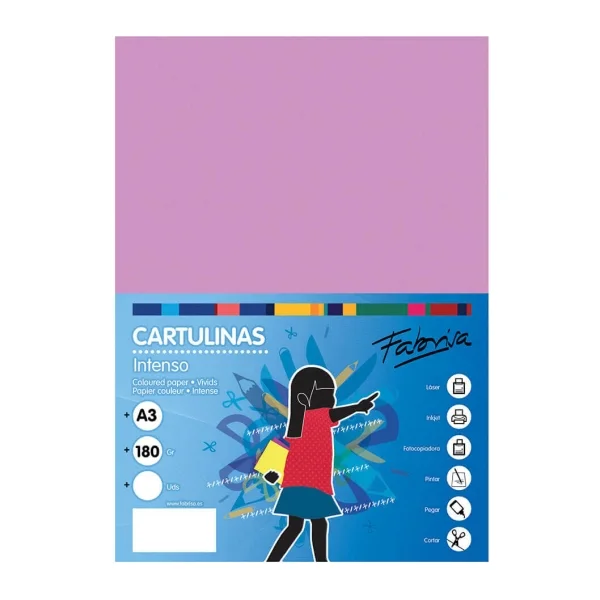 Fabrisa Pack de 25 Cartulinas 180 g/m² - Tamaño A3 - Color Lila