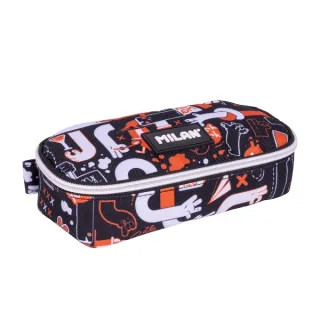 Milan Fingers Estuche Portatodo - Ovalado - Cierre con Cremallera - Malla Interior - 20.5x9x5.5cm - Color Naranja