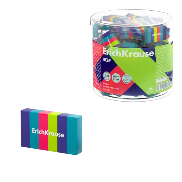 ErichKrause Reef Goma de Borrar - Caucho Termoplastico - Hipoalergenico - Libre de PVC - No Deja Residuos - Color Varios · Pack de 60 uds.