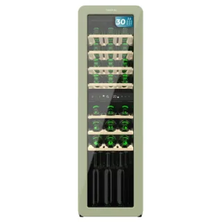 Cecotec Bolero GrandSommelier Origin Duo 30 Hit Green Vinoteca 30 Botellas - Luz LED - Temperatura Regulable - Estilo Retro - Compresor Integrado - Ventilador Interior - 120.5x36.6x47.6cm -