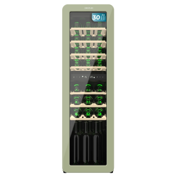 Cecotec Bolero GrandSommelier Origin Duo 30 Hit Green Vinoteca 30 Botellas - Luz LED - Temperatura Regulable - Estilo Retro - Compresor Integrado - Ventilador Interior - 120.5x36.6x47.6cm -