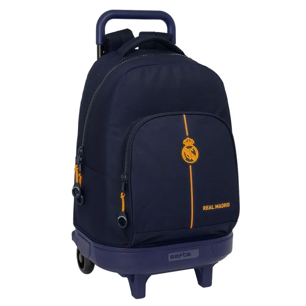 Safta Real Madrid 2ª Equipacion 24/25 Mochila con Carro Integrado - Extraible para Facilitar su Limpieza - Base Reforzada - Asa Extraible - 33x45x22cm - Color Azul Marino