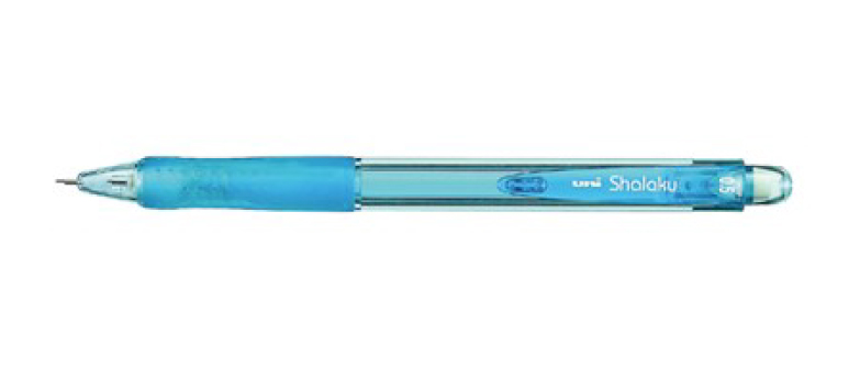 Uni-ball Shalaku M5-100 Portaminas - Ancho de Trazo 0.5mm - 2 Minas HB - Empuñadura de Caucho Antifatiga - Goma de Borrar Integrada - Color Azul Claro · Pack de 10 uds.