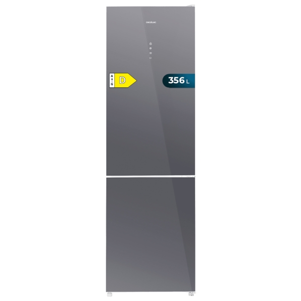 Cecotec Bolero CoolMarket Combi 356 Glass Grey D Frigorifico Combi - 356L - Modo Vacaciones - Cajon para Carne y Pesado - Frio Envolvente - Cajon Humedad Regulable - Clase D - 200x60cm - Col
