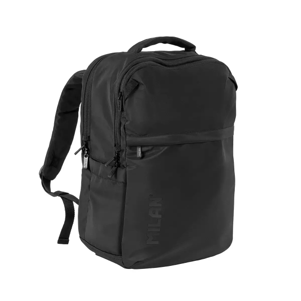 Milan Shadow Mochila 25L - 2 Bolsillos Delanteros, 2 Bolsillos Laterales, Compartimento Acolchado para Portatil hasta 16" - Asas Regulables y Acolchadas - Color Negro