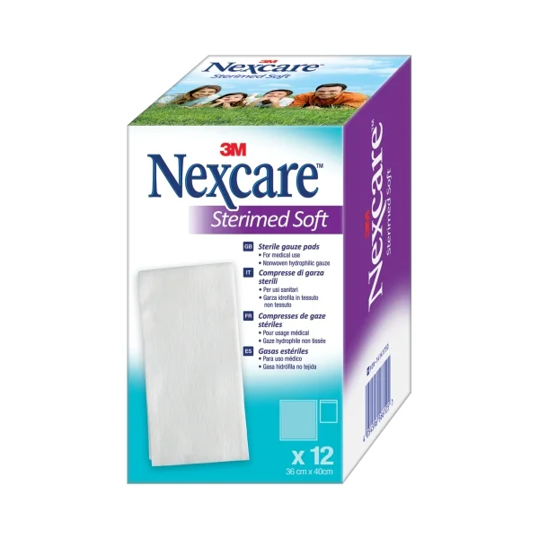 Nexcare Sterimed Pack de 12 Compresas de Gasa No Tejida - 36x40cm - Esteril - Transpirables - Hipoalergenicas - Color Blanco