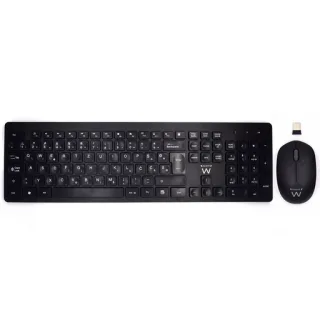 Ewent Pack Teclado + Raton Inalambricos - Receptor USB-A 2.4Hz - 1000dpi - Disposicion Eslovena QWERTZ SI - Incluye Pilas AA/AAA - Teclas Concavas - Alcance hasta 10m - Color Negro