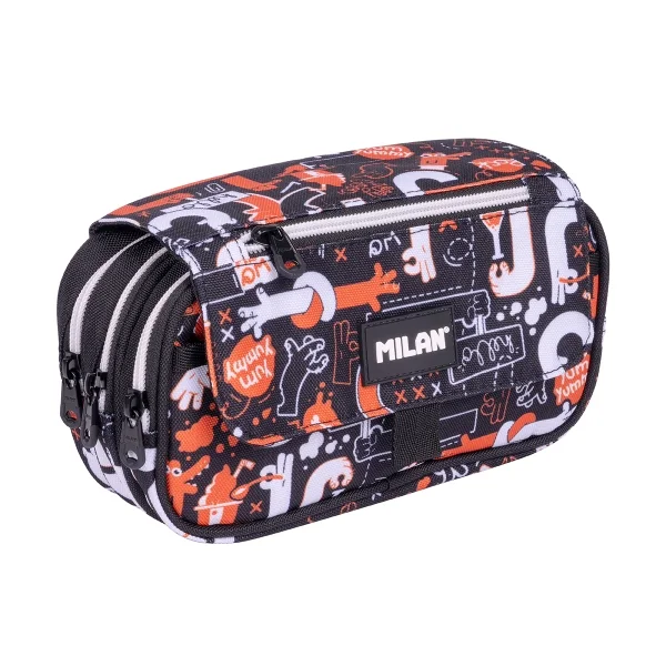 Milan Fingers Estuche Portatodo con Solapa - Cremallera - 4 Compartimentos - 13x24x10cm - Color Naranja