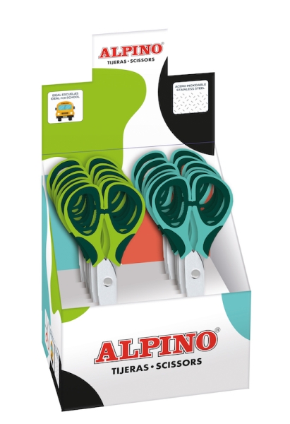 Alpino Colorfull Tijera Escolar 13cm - Acero Inoxidable - Punta Roma - Colores Surtidos · Pack de 12 uds.