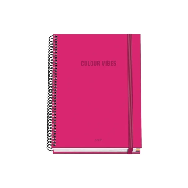 Dohe Colour Vives Cuaderno Espiral A5 100 Hojas Cuadricula 5mm - Tapa Dura Impresa a todo Color y Plastificada en Brillo - Bandas de Color - Cierre de Goma - Color Rosa
