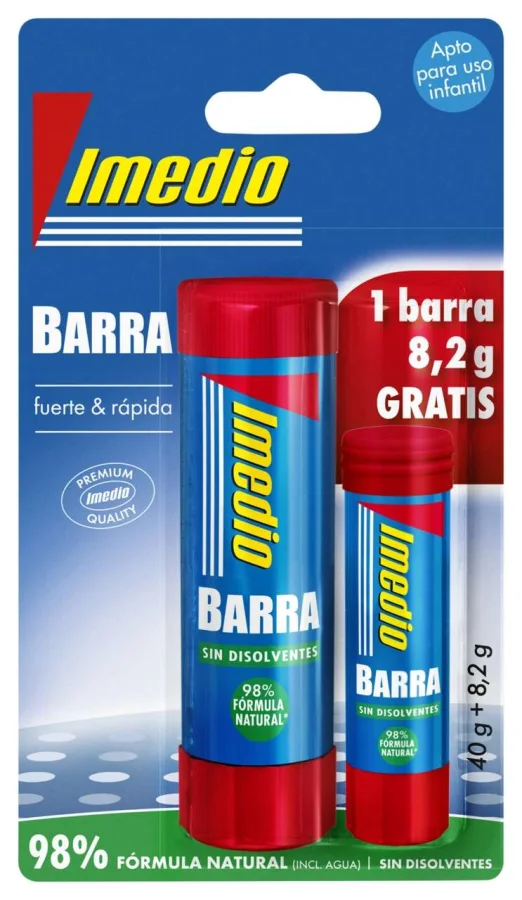 Imedio Pack de 2 Barras de Pegamento de 1x 40grs + 1x 8.2grs - Sin Disolventes - Lavable - Apto para Uso Escolar