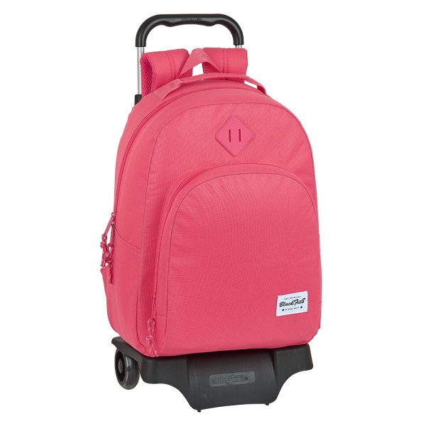 Safta Blackfit8 Fresa Mochila con Carro - Bolsillo Frontal - Doble Tirador en Cremallera - Hombreras Ergonomicas - Asa Forrada - Mochila Extraible - Ruedas de Goma - 320x150x420mm - Color Rosa