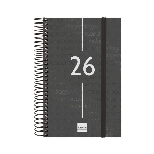 Finocam Year Agenda de Espiral en Catalan - Anual 2026 - Tapa Ligera - Formato E5 - 135x24x181mm - 1 Dia por Pagina - Color Negro