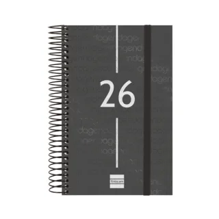 Finocam Year Agenda de Espiral en Catalan - Anual 2026 - Tapa Ligera - Formato E5 - 135x24x181mm - 1 Dia por Pagina - Color Negro