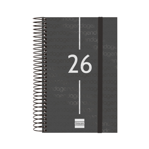 Finocam Year Agenda de Espiral en Catalan - Anual 2026 - Tapa Ligera - Formato E5 - 135x24x181mm - 1 Dia por Pagina - Color Negro