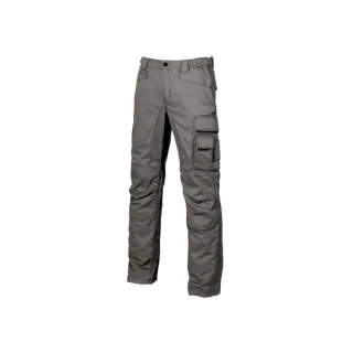 Upower Smile Pantalones de Trabajo en Algodon Elastico - Talla 44 - Multiples Bolsillos, Cierre Cremallera y Boton Resistente, Refuerzos, Ajuste Slim Fit, Proteccion DPI1 - Color Gris Piedra