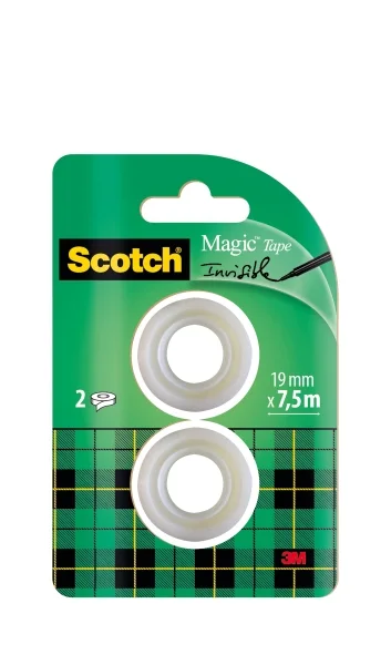 Scotch Magic Pack de 2 Cintas Adhesivas Invisible - Recambio - 19mm x 7.5m - Color Transparente