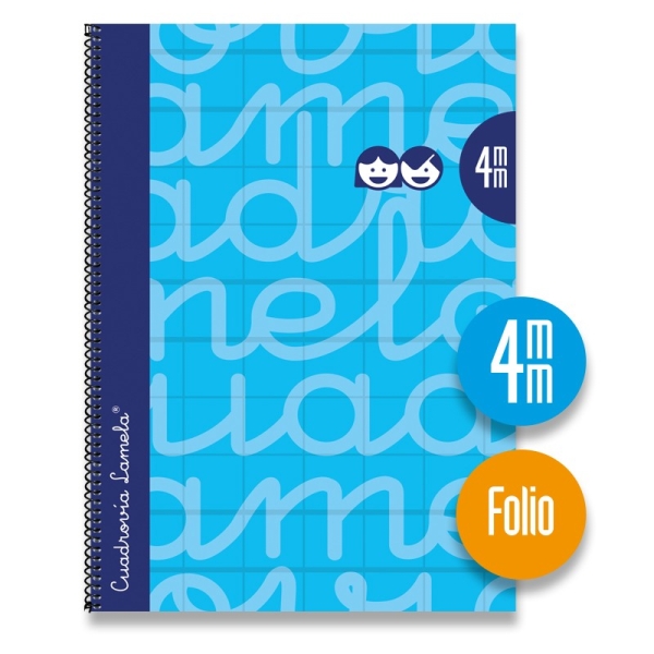 Lamela Cuaderno Espiral con 80 Hojas de 90g/m2 con Margen - Formato Folio - Pauta Cuadrovia de 4mm - Cubierta Extra Dura - Papel Offset Blanco Extra - Color Azul