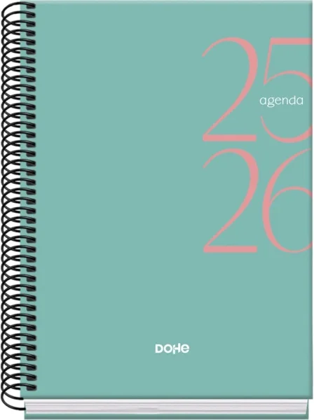 Dohe System Agenda Escolar 25/26 Espiral A5 - Semana Vista - Papel 70g/m2 - Cubierta de Carton Plastificado - Color Verde