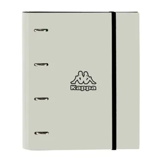 Safta Kappa Grey Carpeta con 4 Anillas 35mm - Tapas Duras Forradas - Recambio 100 Hojas 80g/m2 - Cierre Elastico - Incluye Separadores - 270x35x320mm - Color Negro y Gris