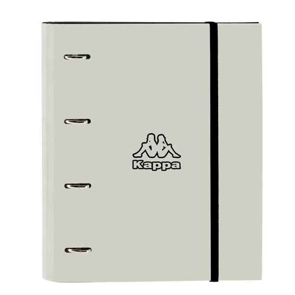 Safta Kappa Grey Carpeta con 4 Anillas 35mm - Tapas Duras Forradas - Recambio 100 Hojas 80g/m2 - Cierre Elastico - Incluye Separadores - 270x35x320mm - Color Negro y Gris
