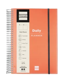 Finocam My Time Agenda sin Fechar - 1 Dia por Pagina - Formato E10 - 155x212mm - Tapas de Polipropileno - Papel de 80g/m2 - Espiral de Plastico - Adhesivos Tematicos - Color Naranja