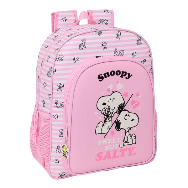 Safta Snoopy Mochila - 15L - Adaptable a Carro - Bolsillo Frontal - Portabotellas - Cremallera con Doble Tirador - Asa de Mano - Hombreras y Espalda Acolchada - 32x38x12cm - Color Rosa