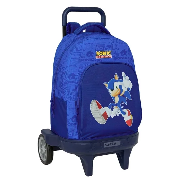 Safta Sonic Mochila con Carro - Portabotellas - Tirador Doble - Incluye Tarjeta ID - Carro de PP - Ruedas Antivibracion - 330x220x450mm - Color Azul Oscuro