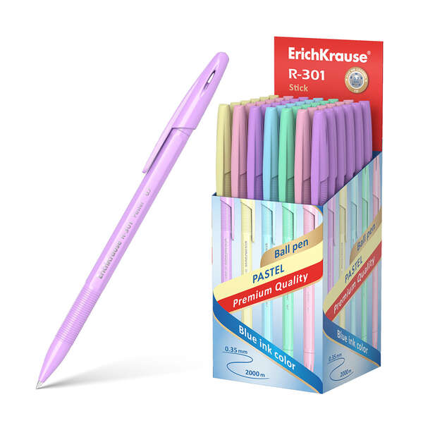 Erichkrause R-301 Pastel Boligrafo Punta de Bola 0.7mm - Trazo 0.35mm - Cuerpo Hexagonal Opaco en Colores Pastel - Tinta de Secado Rapido - Color Tinta Azul · Pack de 50 uds.