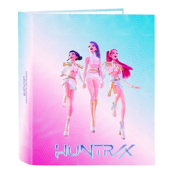 Safta K-Pop Demon Hunters Carpeta de 4 Anillas de 40mm - Formato Folio - Tapas Duras Forradas - Lomo Ancho - 27x33x6cm - Multicolor