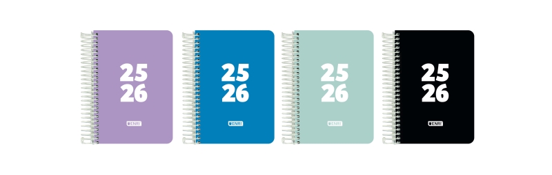 Enri Teens Agenda Escolar 25/26 Espiral Dia Pagina - Tamaño 8º - Tapa de Plastico - Esquinas Microperforadas - Espacio para Notas - Colores Surtidos · Pack de 5 uds.