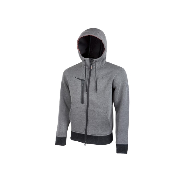 Upower Tasty Sudadera de Trabajo con Capucha Reflectante - Talla 2XL - Bolsillo Multimedia con FREE SOUND, Cremallera Doble Deslizador, Ventilacion Axilas, Proteccion DPI1 - Color Gris Meteo