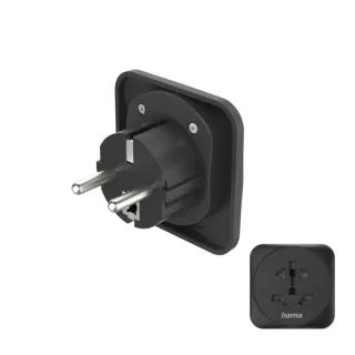 Hama Adaptador de Viaje Toma Tipo E y Schuko - Potencia hasta 3750W - Hembra Multiple - Voltaje 250V - Color Negro