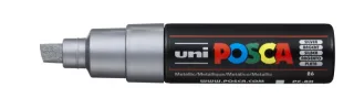 Posca PC-8K Marcador de Pintura - Punta Biselada Acrilica 8mm - Tinta Base al Agua - No Permanente - Resistente a la Luz - Color Plata Metálico · Pack de 6 uds.