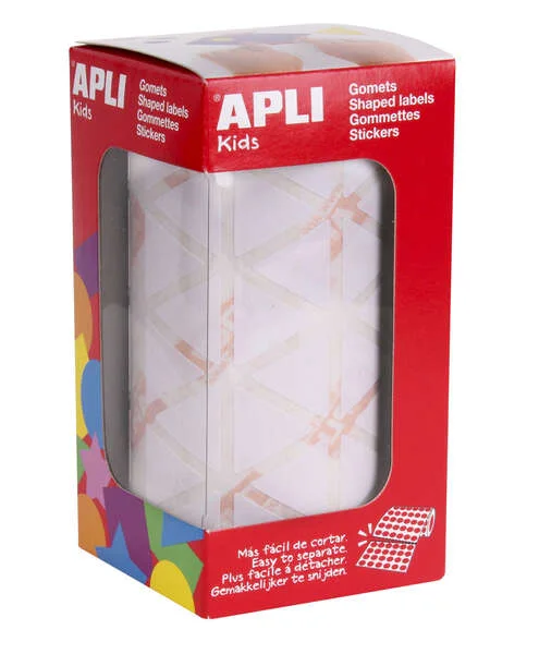 Apli Rollo con 2.832 Gomets Triangulares 20x20x20mm - Adhesivo Permanente - Normas EN-71 y FSC - Adhesivo Base Agua - Libre de Disolventes - Color Blanco
