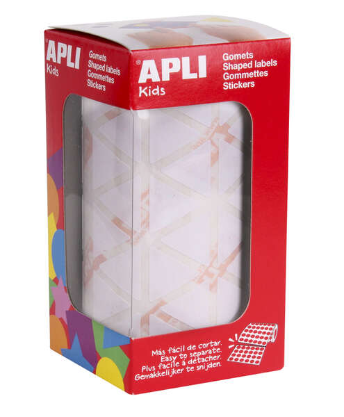 Apli Rollo con 2.832 Gomets Triangulares 20x20x20mm - Adhesivo Permanente - Normas EN-71 y FSC - Adhesivo Base Agua - Libre de Disolventes - Color Blanco