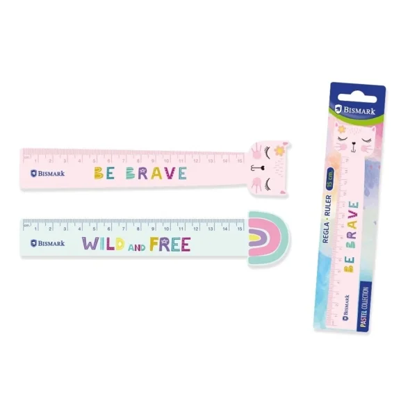 Bismark Regla 15cm con Decoraciones de Frases Motivadoras - Fabricada en Plastico - Ideal para Colegio - 2 Diseños Diferentes · Pack de 24 uds.