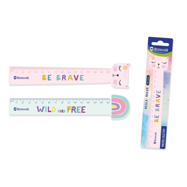 Bismark Regla 15cm con Decoraciones de Frases Motivadoras - Fabricada en Plastico - Ideal para Colegio - 2 Diseños Diferentes · Pack de 24 uds.
