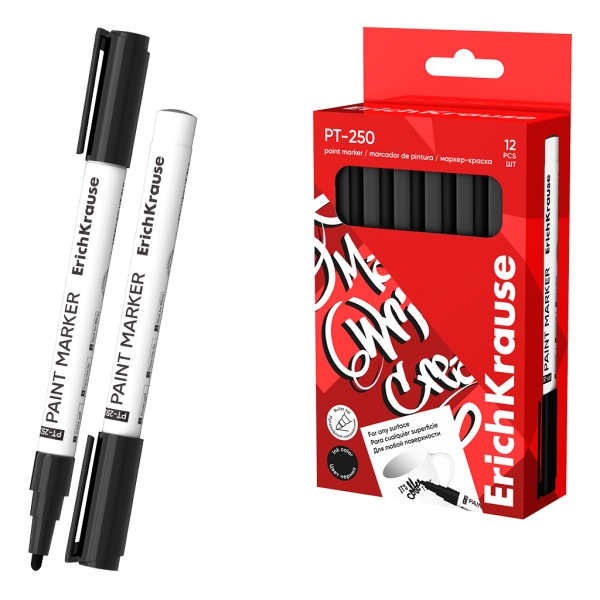 Erichkrause PT-250 Marcador de Pintura - Punta en Forma de Bala - Trazo de 1-2mm - Sistema de Suministro de Tinta de Valvula - Tinta Base de Aceite - Cuerpo de Aluminio Resistente - Color Ne