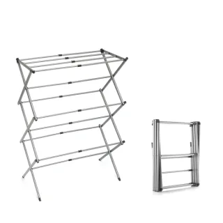 Innovagoods Cloxy Tendedero Metalico Extensible con 3 Alturas - 11 Barras - Soporta hasta 12kg - Plegable - Resistente al Agua - 43x10x38cm - Color Gris