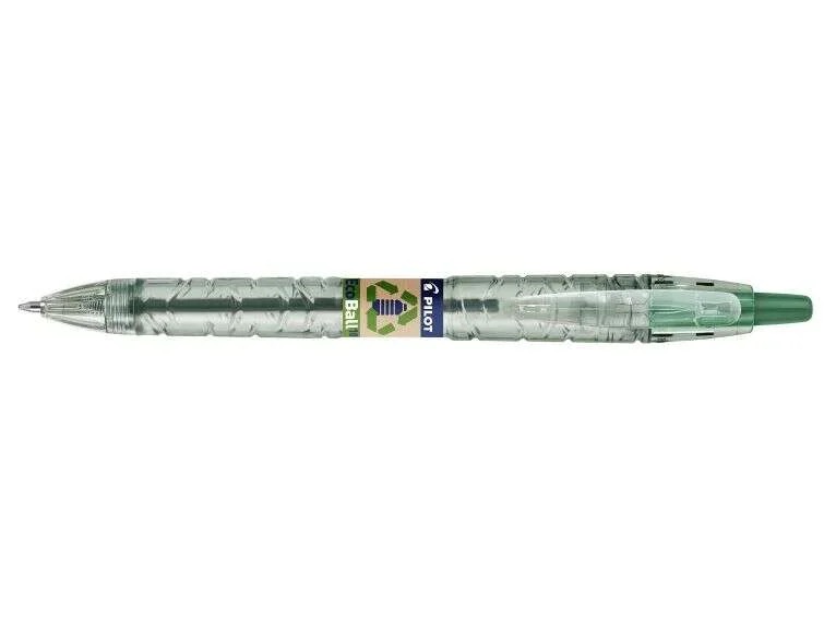 Pilot Boligrafo de Bola Retractil B2P Ecoball BeGreen - Punta Redonda 1mm - Trazo 0.27mm - 86,64% de Plastico Reciclado - Recargable - Color Verde · Pack de 10 uds.