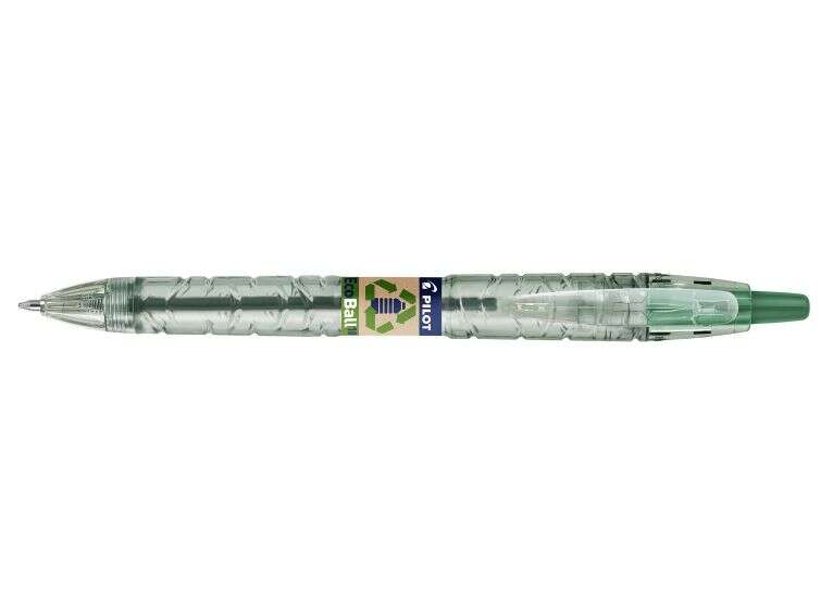 Pilot Boligrafo de Bola Retractil B2P Ecoball BeGreen - Punta Redonda 1mm - Trazo 0.27mm - 86,64% de Plastico Reciclado - Recargable - Color Verde · Pack de 10 uds.