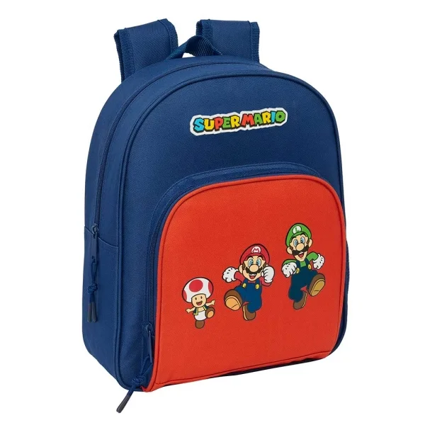 Safta Super Mario Mamma Mia Mochila Infantil - Adaptable a Carro - Portabotellas - Hombreras Acolchadas - Bolsillo Frontal - Asa Superior - 9.5L - 280x100x340mm - Color Rojo y Azul