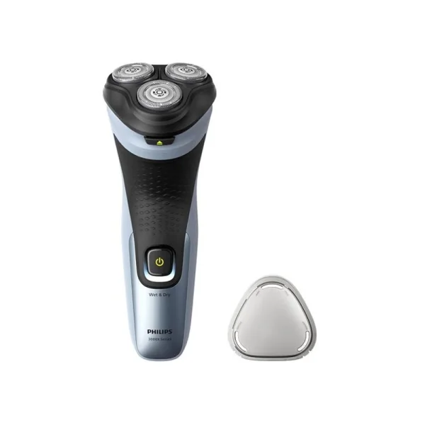 Philips Serie 3000X Afeitadora Inalambrica - Autonomia hasta 45min - Cuchillas Autoafilables - IPX7 - Tapa Protectora - Recargable - Indicador de Bateria - Antideslizante - Color Negro y Azul