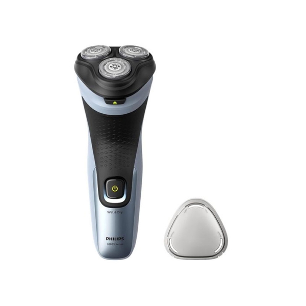 Philips Serie 3000X Afeitadora Inalambrica - Autonomia hasta 45min - Cuchillas Autoafilables - IPX7 - Tapa Protectora - Recargable - Indicador de Bateria - Antideslizante - Color Negro y Azu