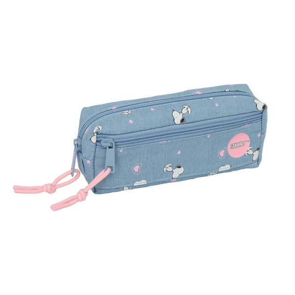 Safta Snoopy Portatodo - 3 Compartimentos con Cremalleras - Goma Elastica - 0.98L - 220x60x85mm - Color Azul