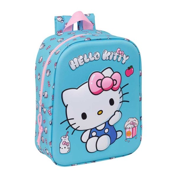 Safta Hello Kitty Mochila Guarderia 3D - 6L - Cremallera - Asa de Mano - 22x27x10cm - Color Azul Claro